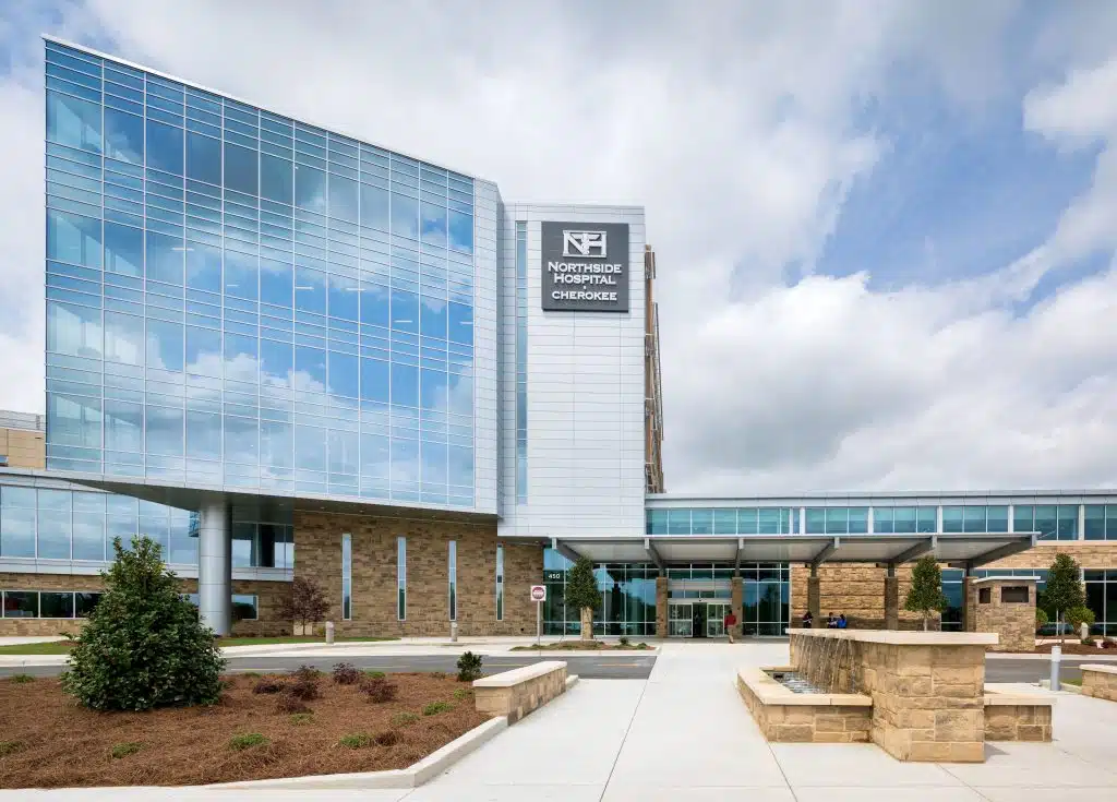 Northside Hospital Cherokee, Canton, Georgia, Kawneer, Tower, Women's Center & Emergency Department, 350 Medium Stile Doors, Kawneer 400, 450, & 451 center set, Clear anodized Class 1, MOB 1 & 2 on the same campus